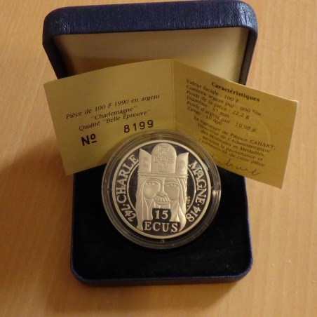 France 5 francs 1990 Charlemagne PROOF silver 90% (22.2 g) Box+CoA